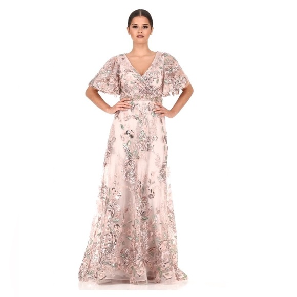 Mac Duggal FLORAL EMBELLISHED SHORT SLEEVE GOWN size 8 Sold ou… - Picture 6 of 17